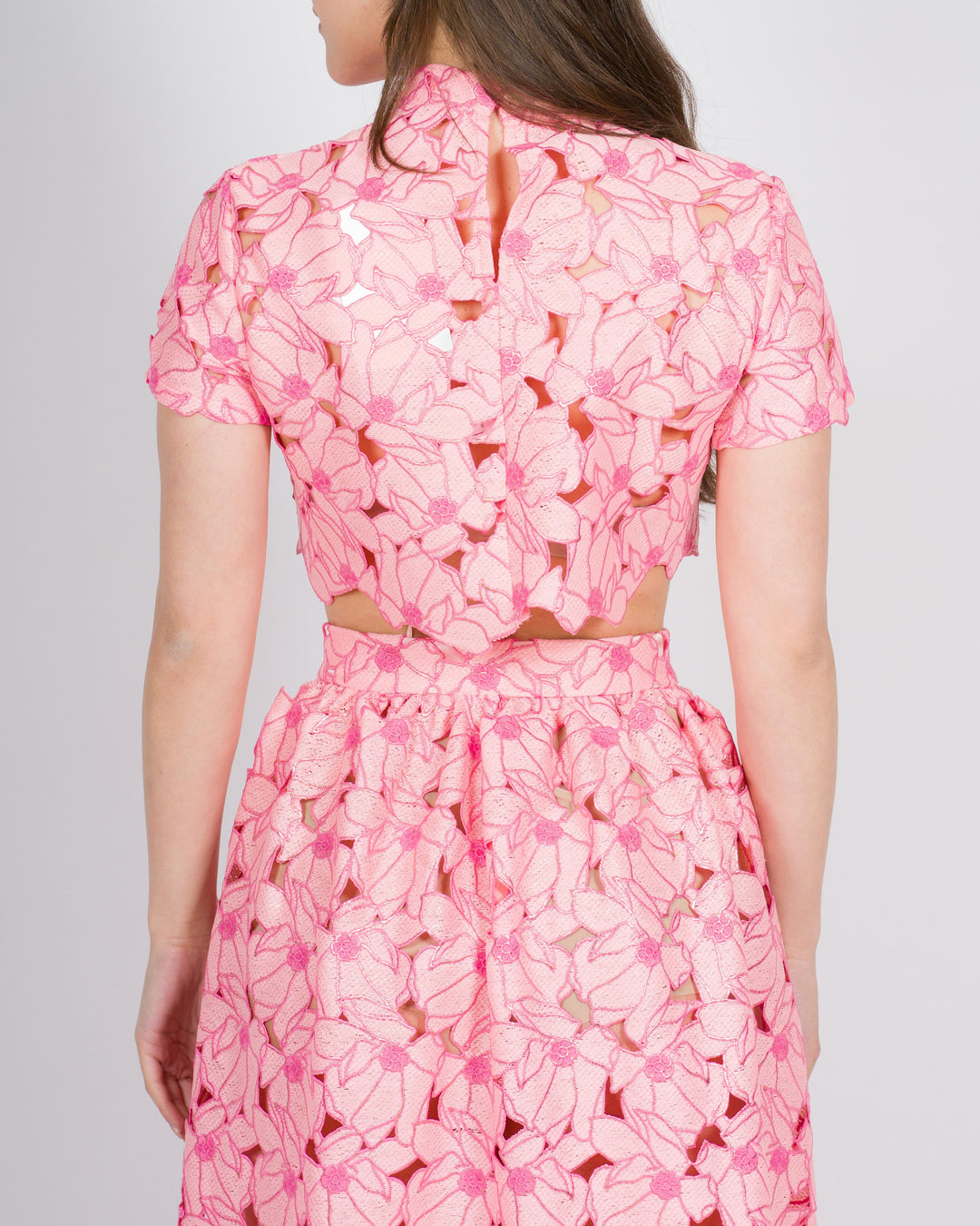 top  ricamato Crochet Rosa 