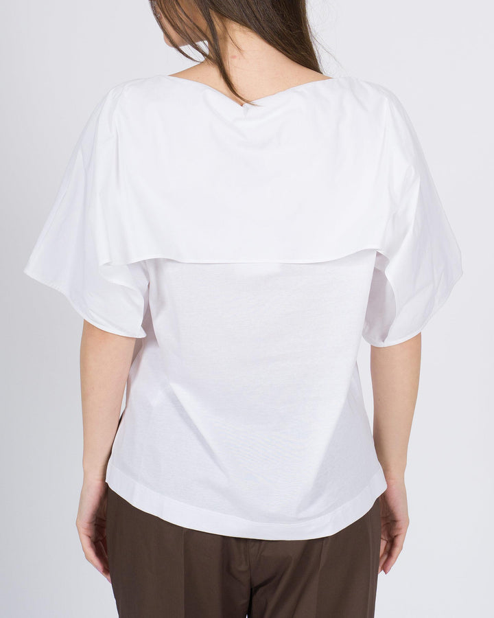 T-shirt Meimeij bianca in cotone con maniche e collo in popeline 