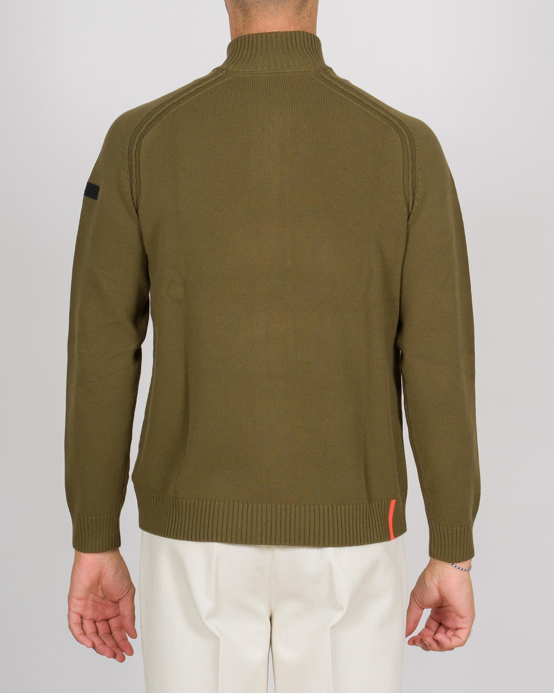 Cotton Plain Full Zip Knit Oliva 