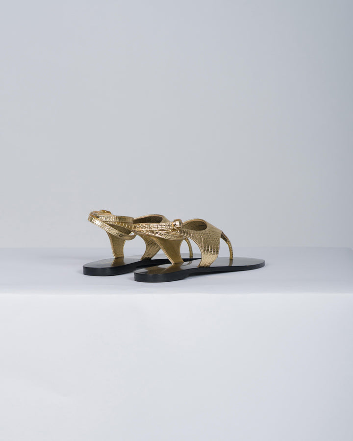 Sandali flat infradito in pelle oro 