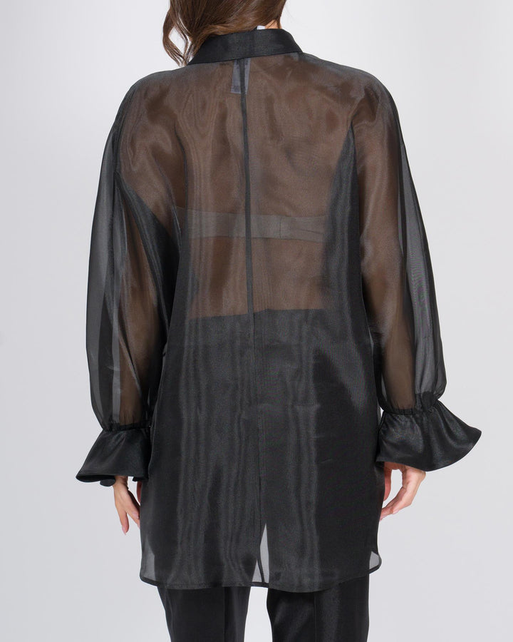 Camicia in organza con polsini arricciati nera 