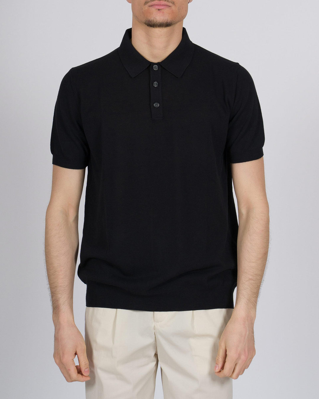 Polo tre bottoni crepe dio cotone nero 