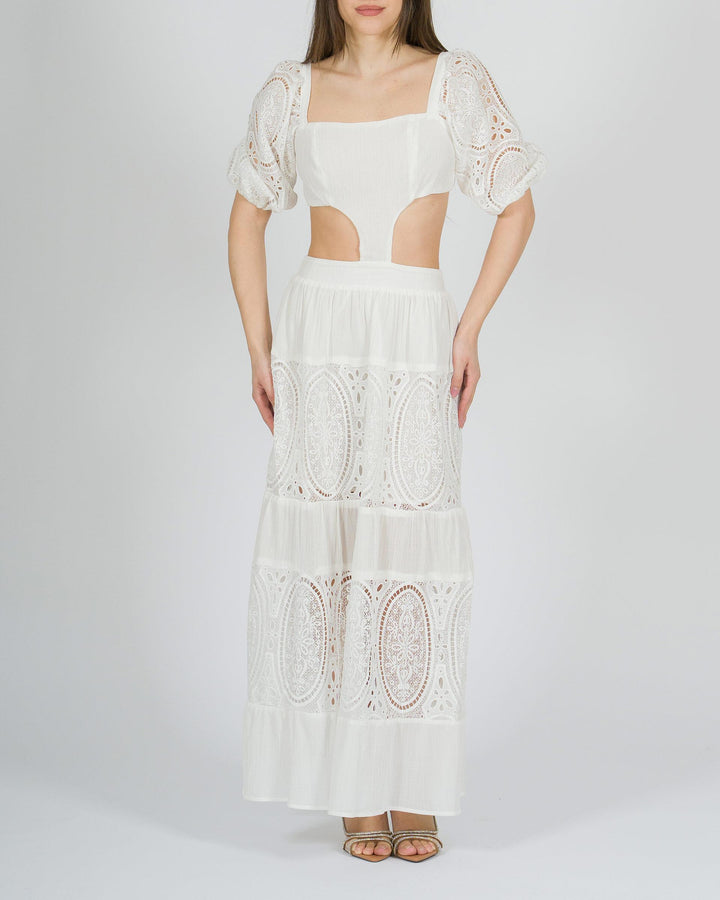 Abito Bianco in Cotone con Ricami 