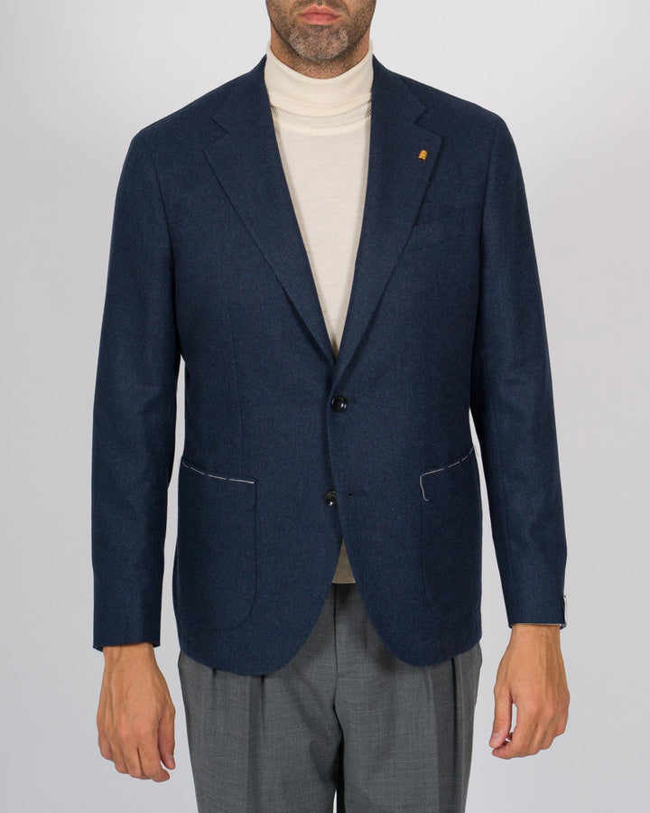 Giacca monopetto lana effetto spigato blu 