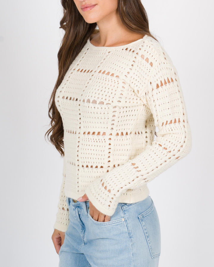 Maglia cropped traforata panna 