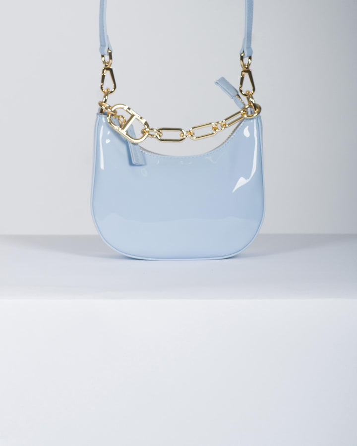 Borsa tracolla con catena azzurra 