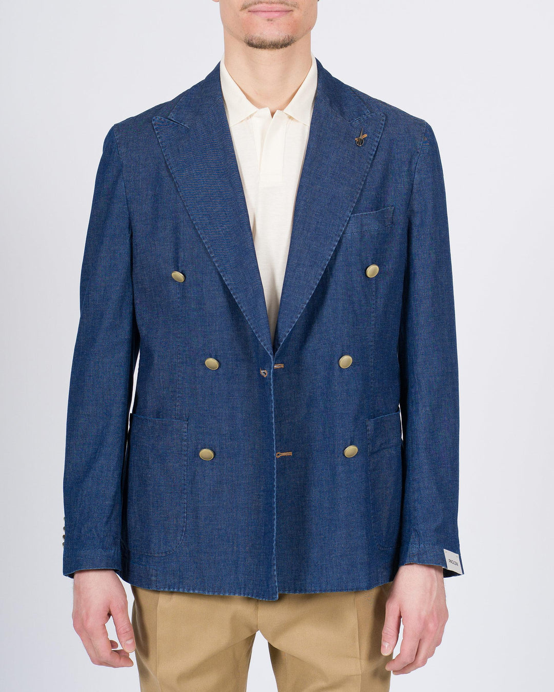 Giacca doppio petto in denim blu 