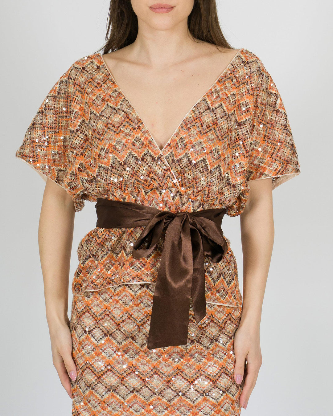 Shirt Arancio Access a Incrocio con Lavorazione Uncinetto e Pailettes 