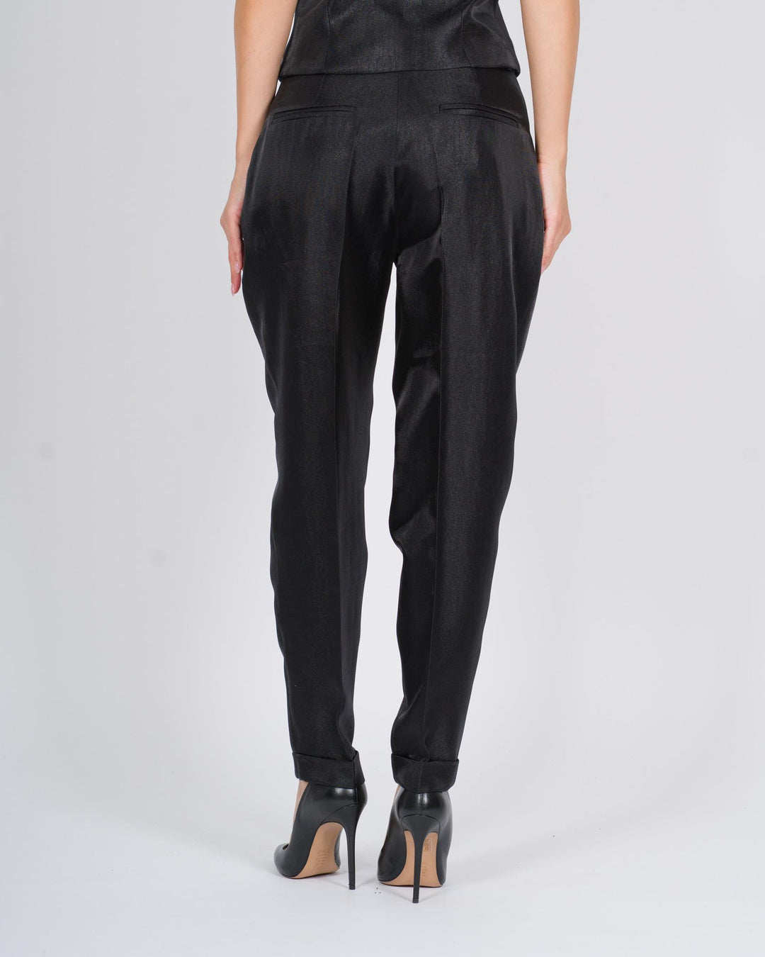 Pantaloni a vita alta con pinces ed effetto scintillante nero 