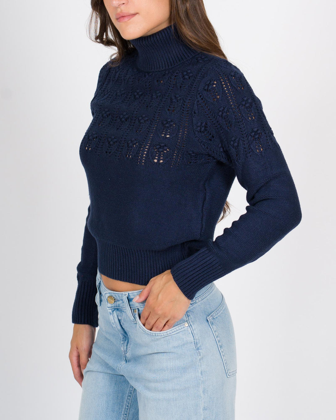 Pullover Dolcevita Traforato Blu 