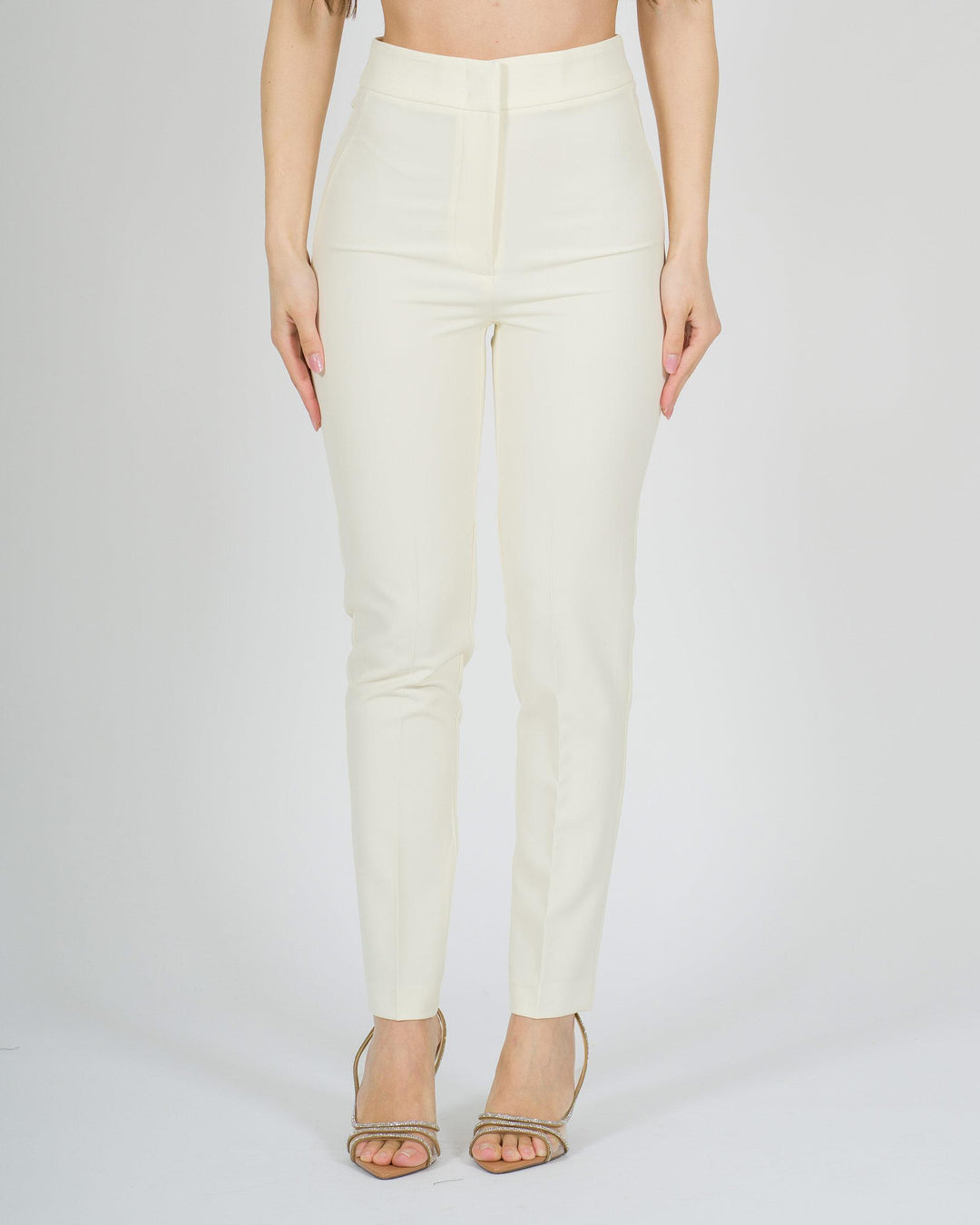 Pantalone ventre piatto a stiletto panna 