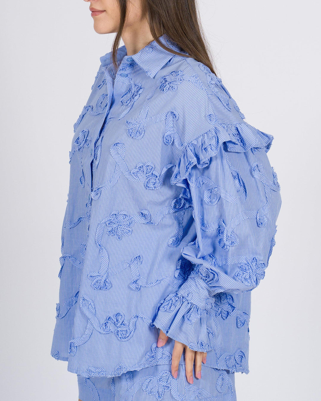 Camicia Azzurra a Righe Silence in Cotone con Ricamo 
