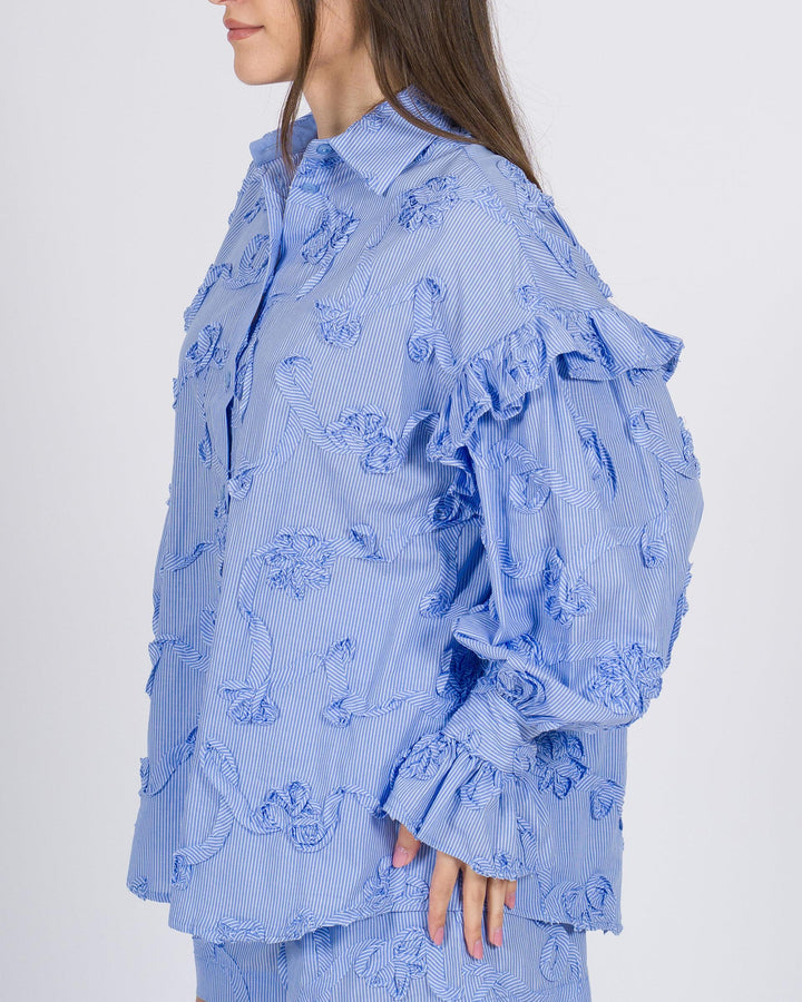 Camicia Azzurra a Righe Silence in Cotone con Ricamo 