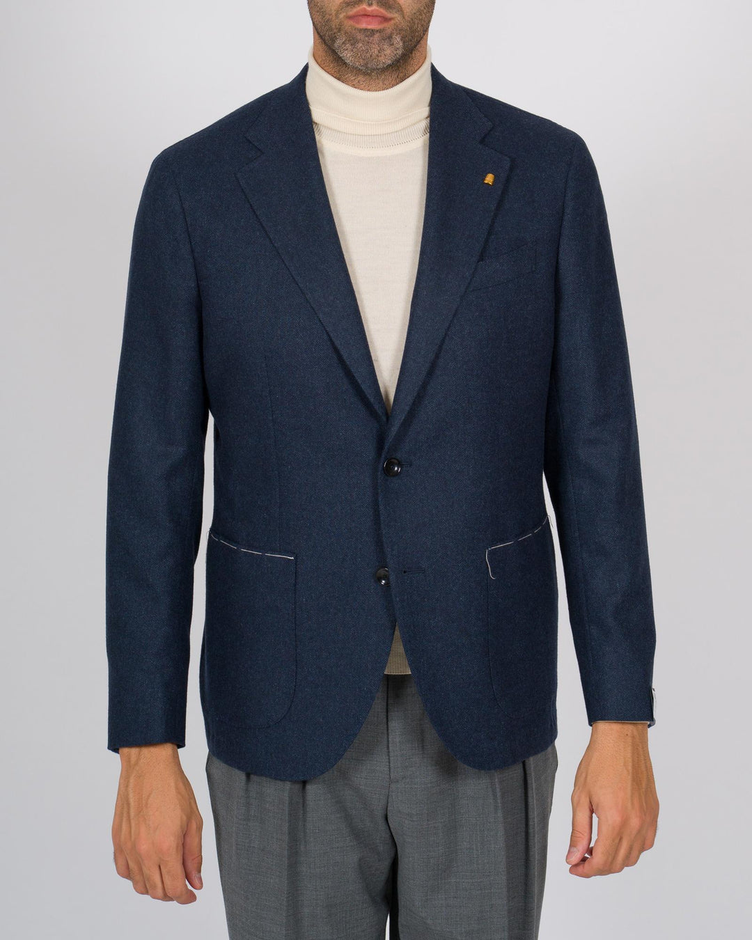 Giacca monopetto lana effetto spigato blu 