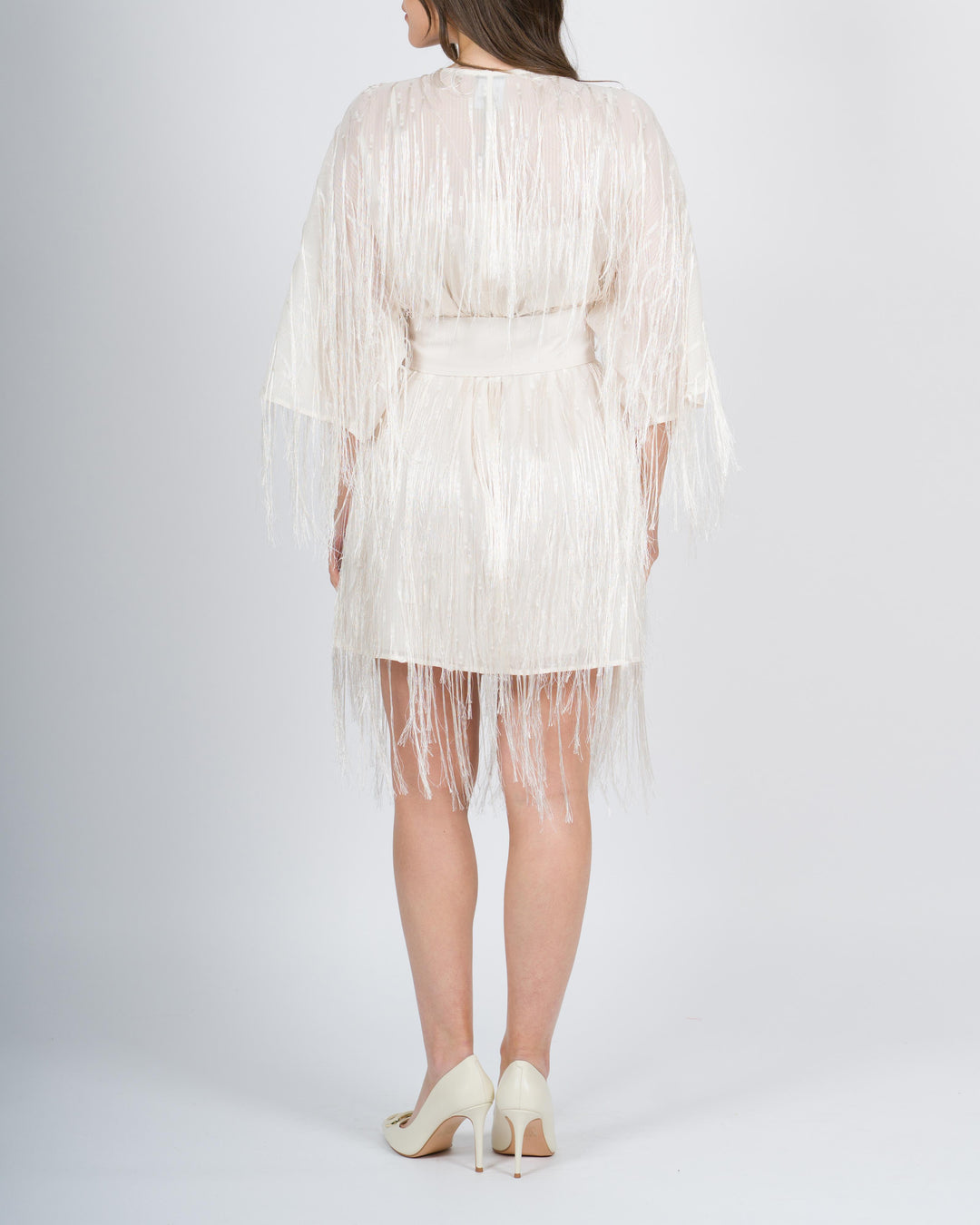 <BR/>Abito-kimono con frange panna 