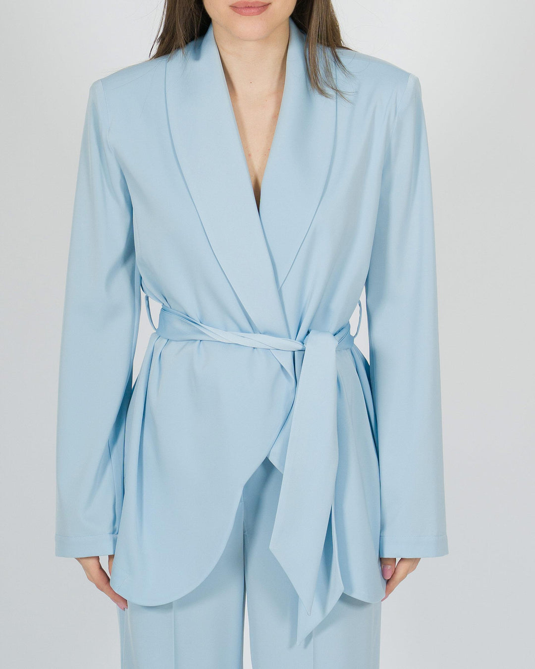 Giacca Modello Vestaglia celeste in Tessuto Raso 