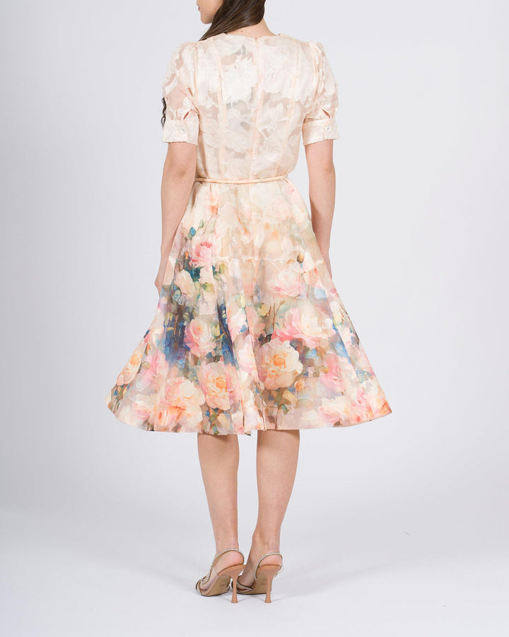 Abito Amosa Ecrù in Organza con Fantasia Floreale 