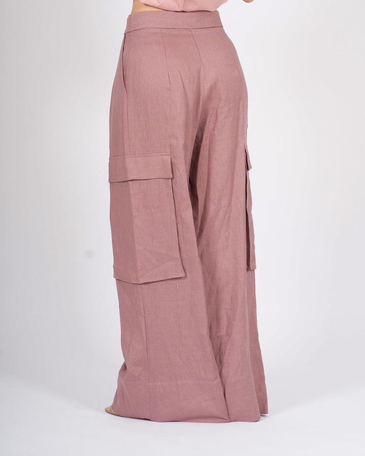 Pantalone cargo Silence in Lino Rosa 