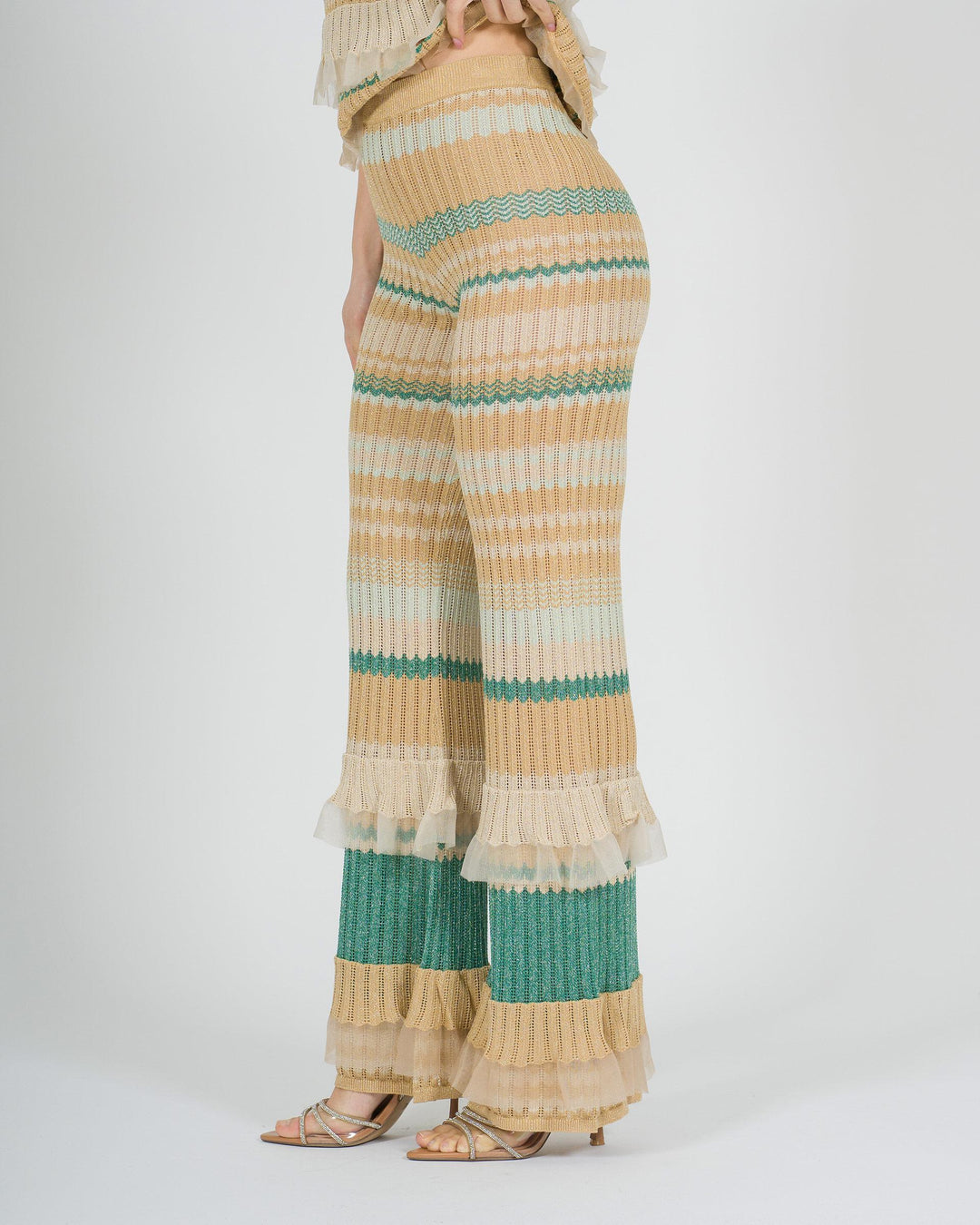 Pantalone amosa oro in maglia lurex 