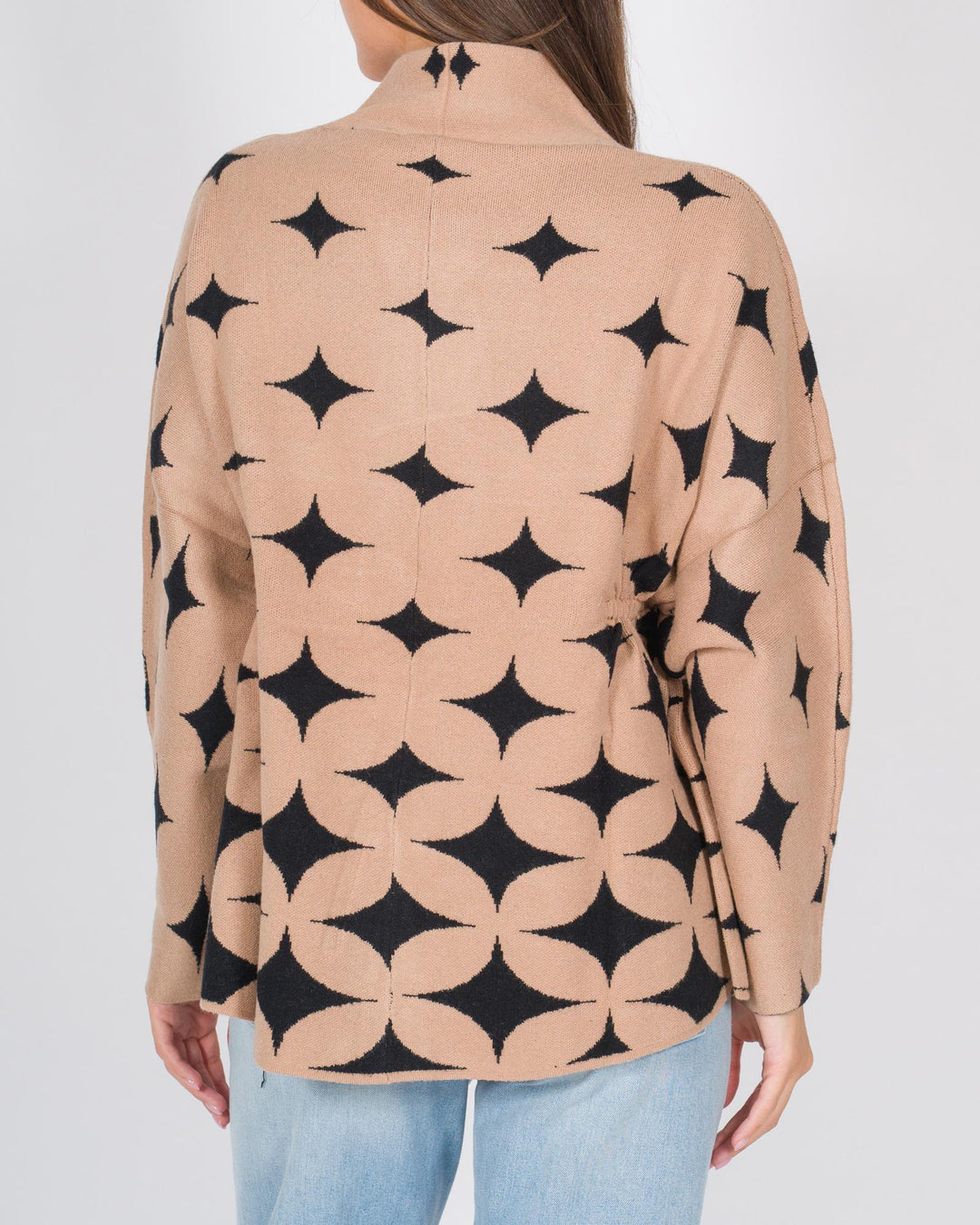 Cardigan a stelle con cinturino beige nero 