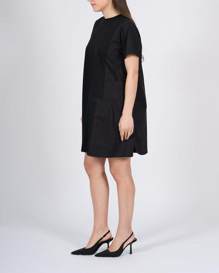 Mini abito Meimeij nero in cotone stretch con inserti in popeline 