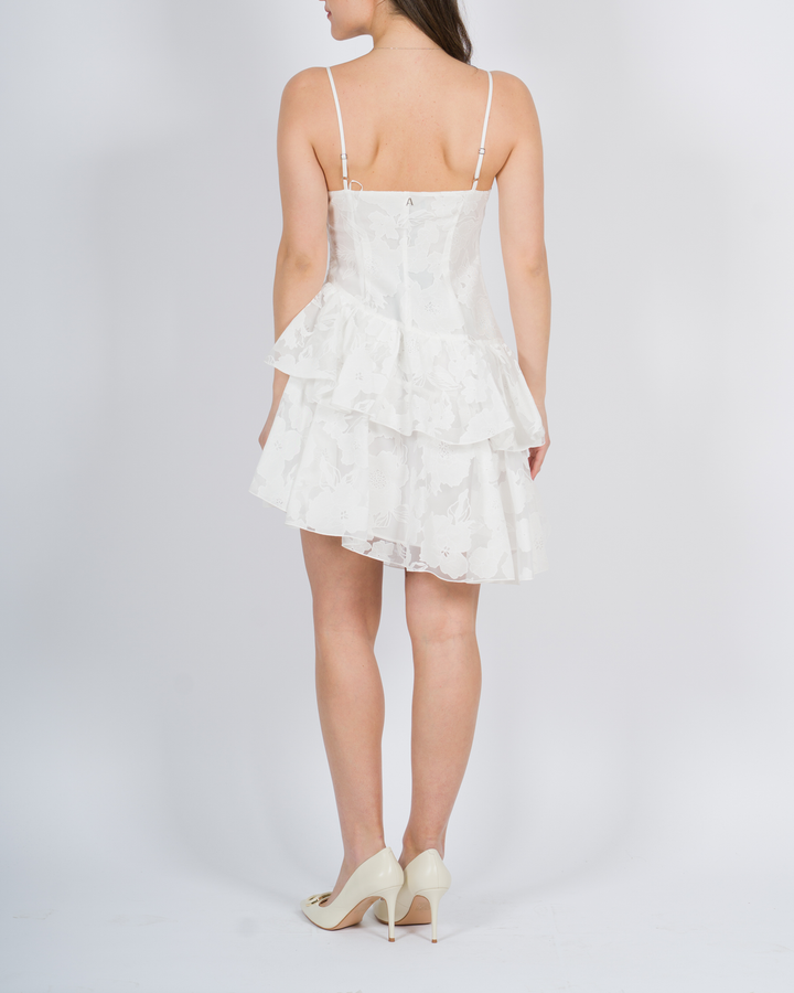 Abito corto in organza fil coupé panna<BR/> 