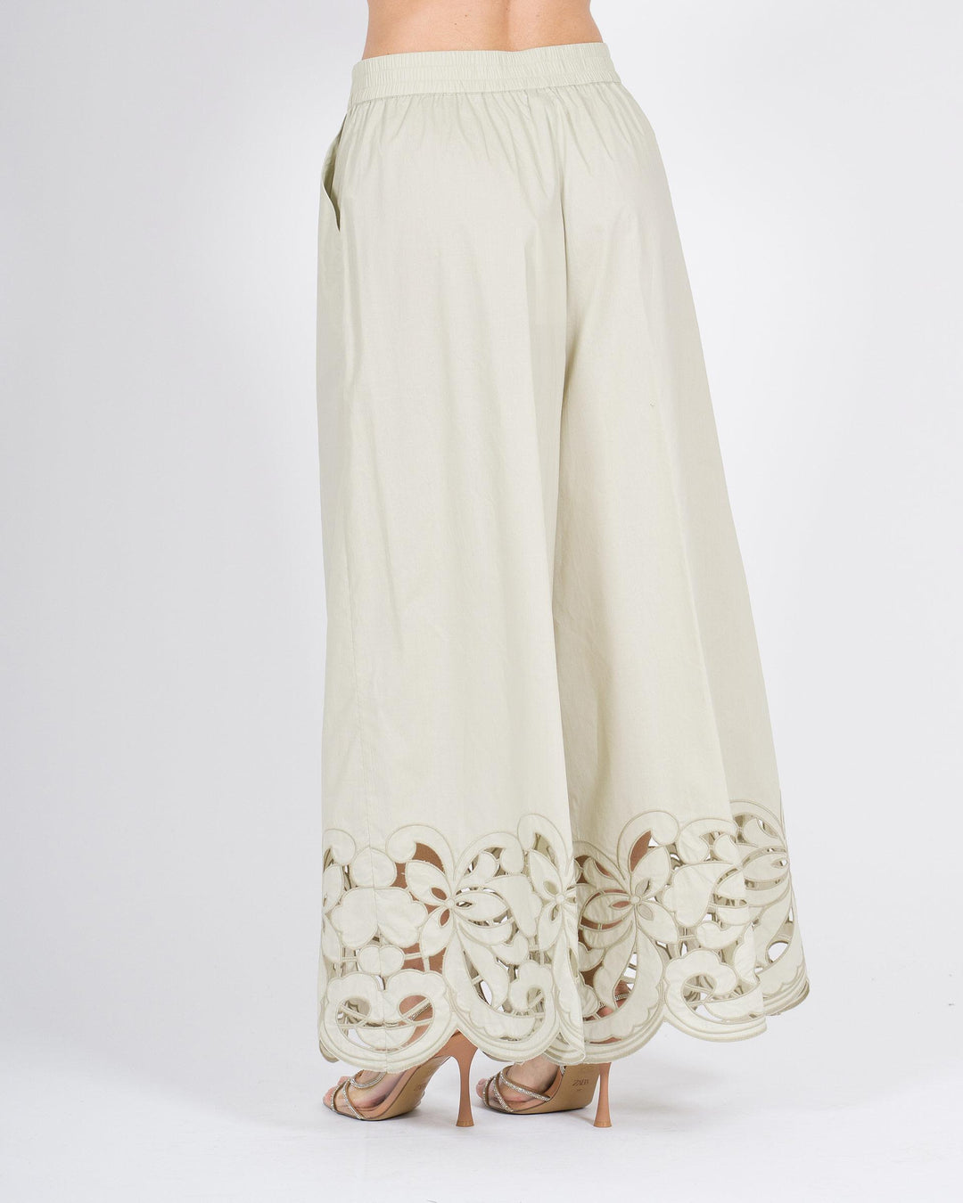 Pantaloni MEIMEJ  Cotone con Ricami Laserati salvia 