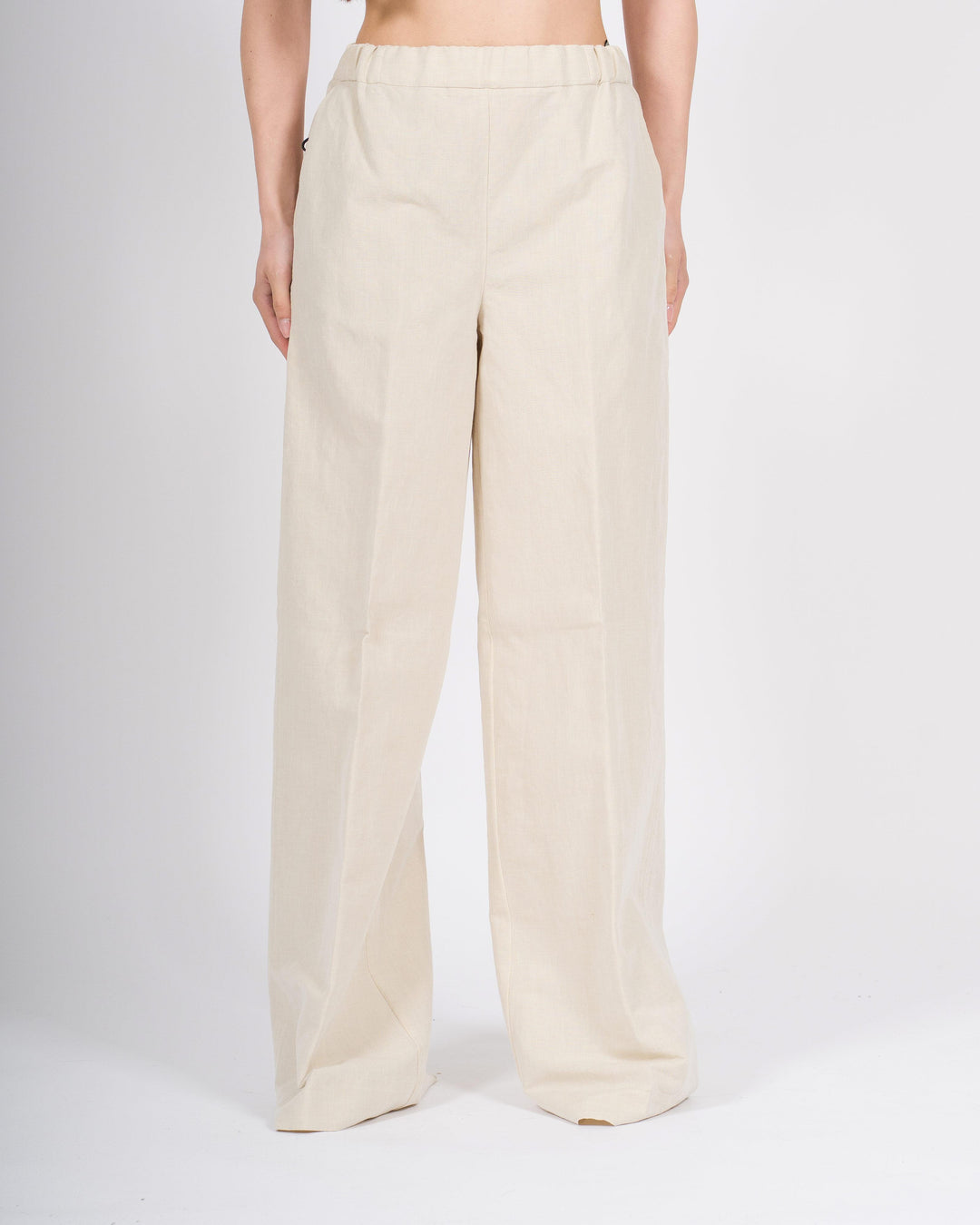 Pantalone misto lino con elastico beige 