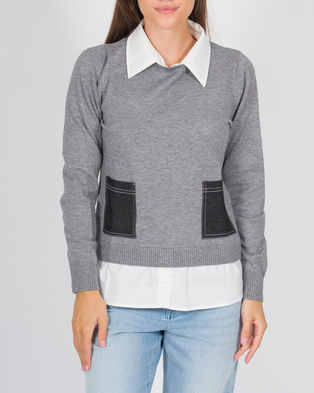 Maglia colletto camicia grigio 