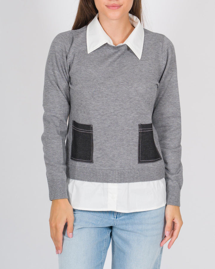 Maglia colletto camicia grigio 