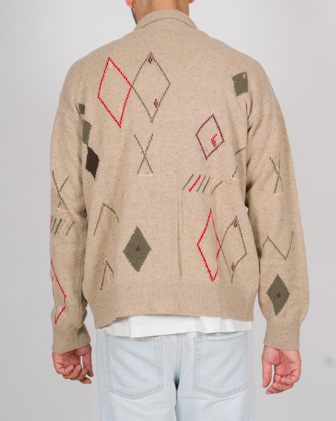 Cardigan rombi effetto navajo beige 