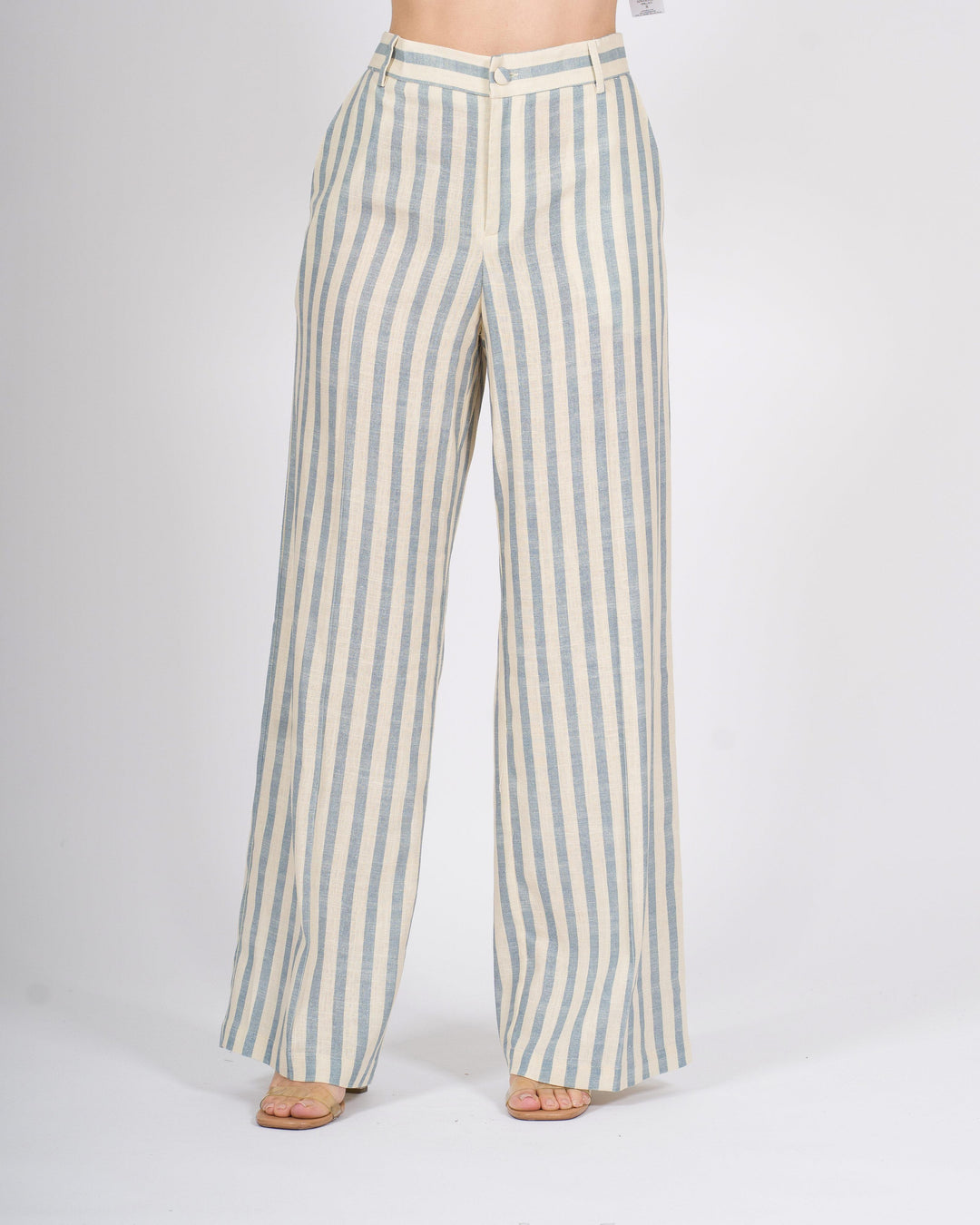 Pantalone Silence Palazzo Avorio a Righe Gessate Azzurre 