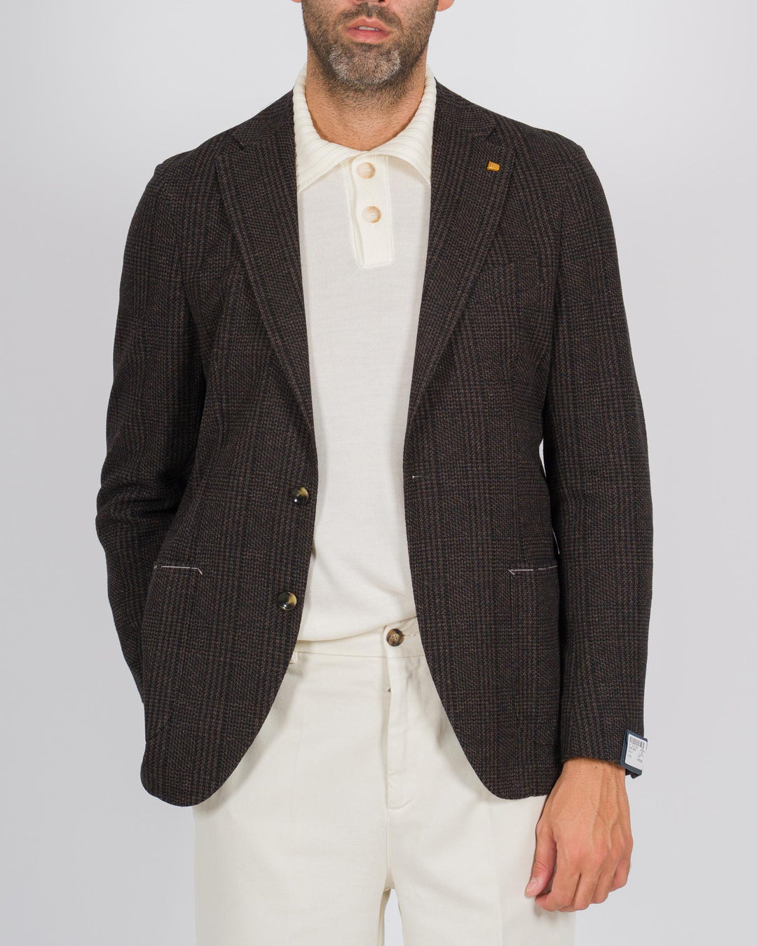 Giacca monopetto in jersey elastico a quadri moro 
