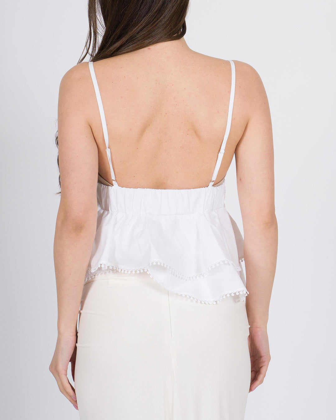 Top Access Bianco in Cotone con Bretelline e Balze 
