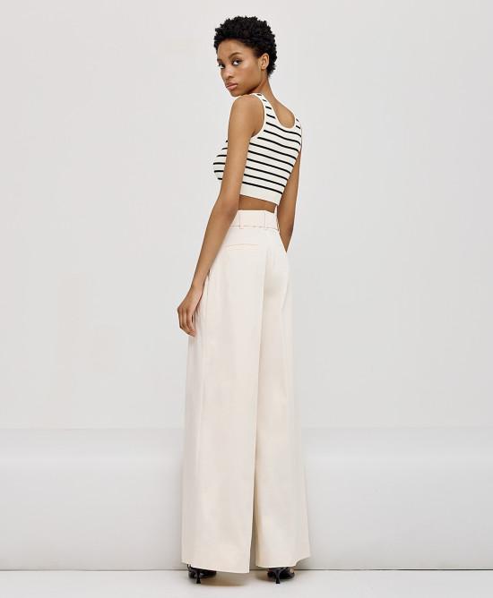Pantaloni palazzo con cintura panna 