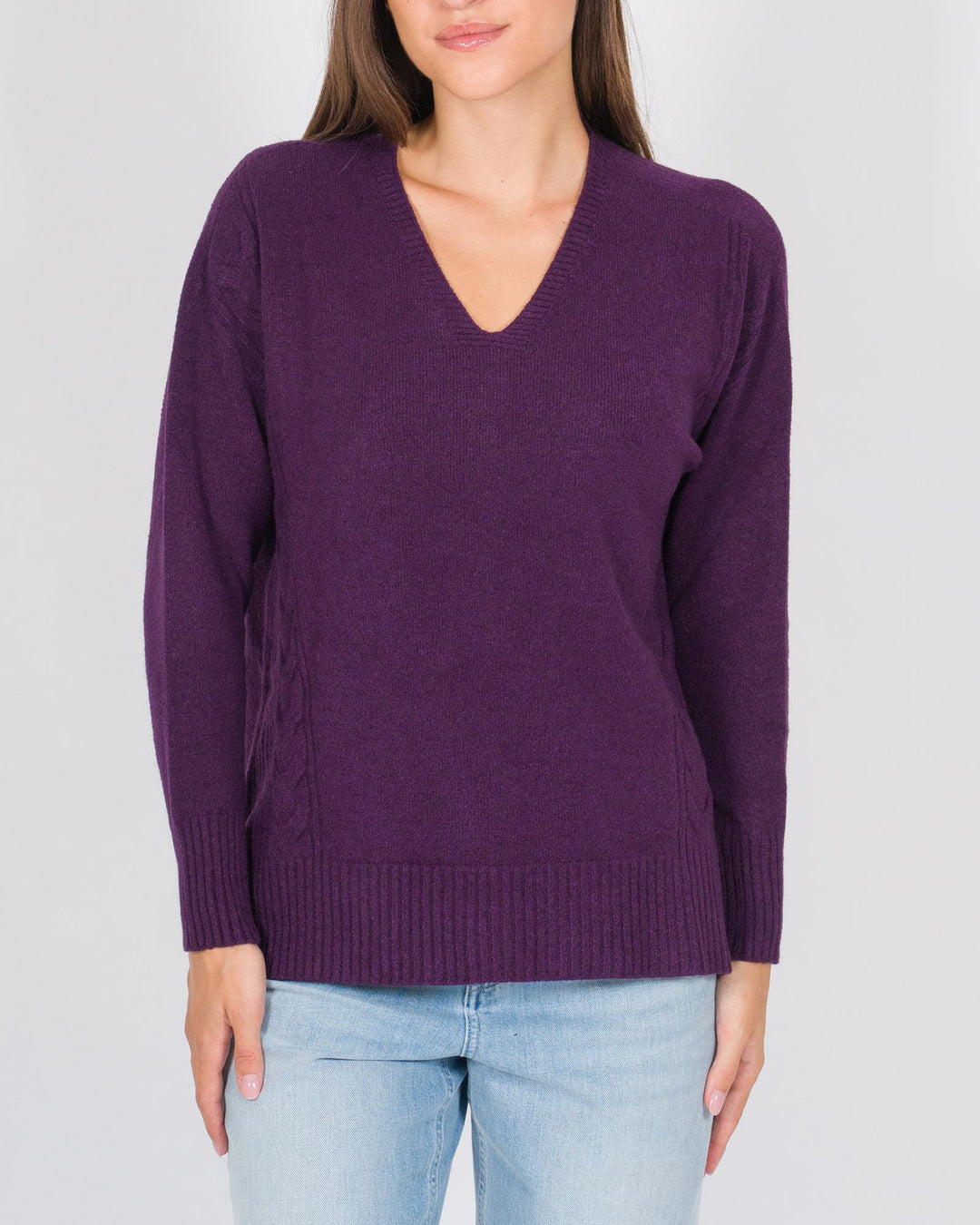 Maglia dettagli a treccia melanzana 