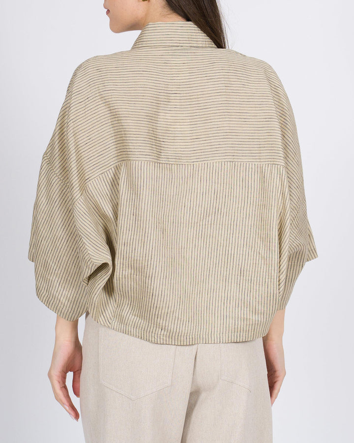 Camicia ALYSI Cotone Righe Scatolata beige 