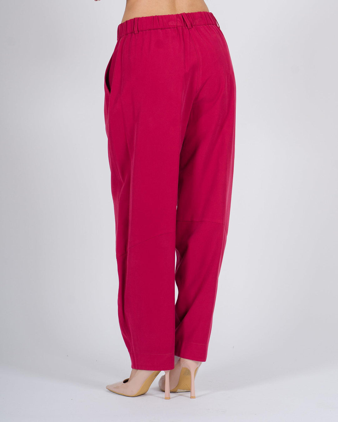 Pantaloni carrot-fit con vita elasticizzata fuxia 