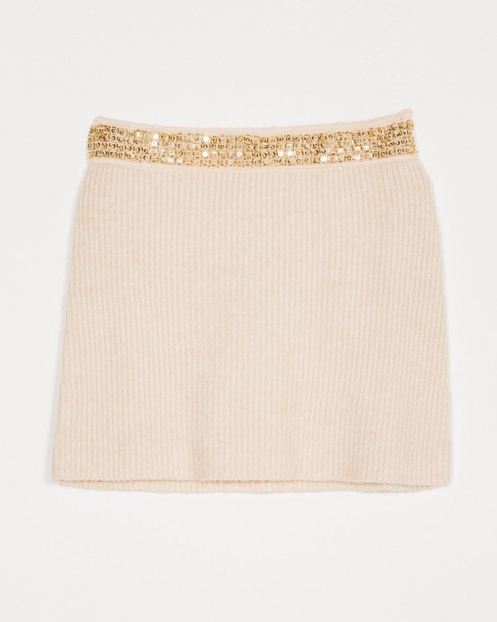 Minigonna Coste Paillettes Beige 