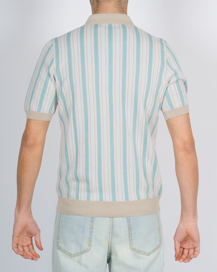 Polo cardigan rigata verde acqua 