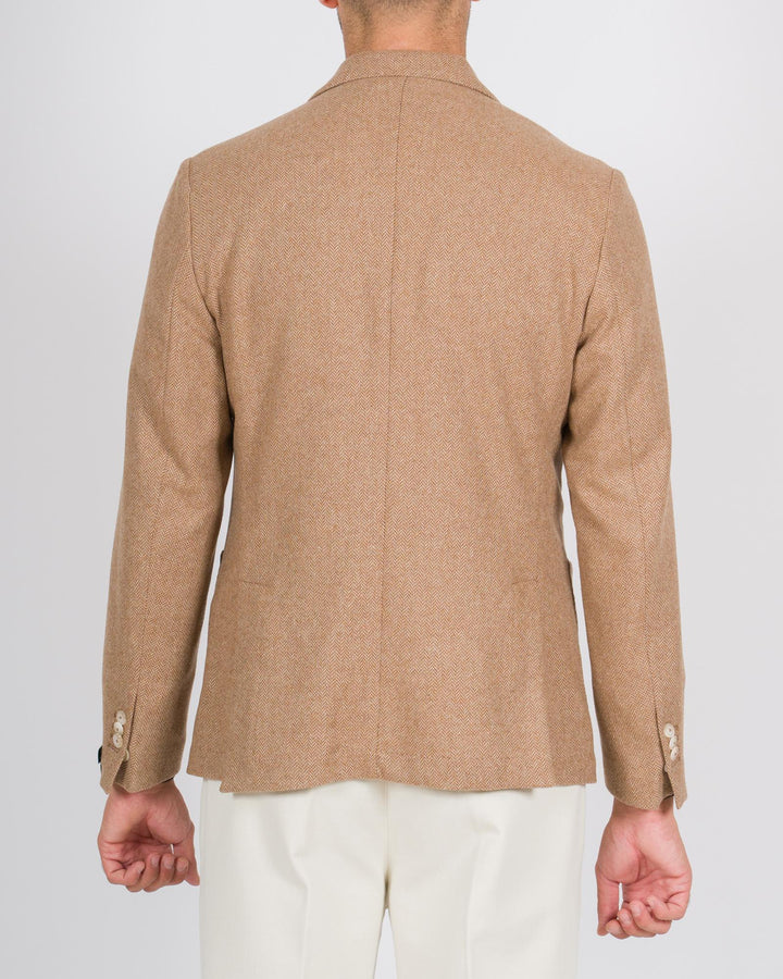 Blazer monopetto in lana spigata beige 