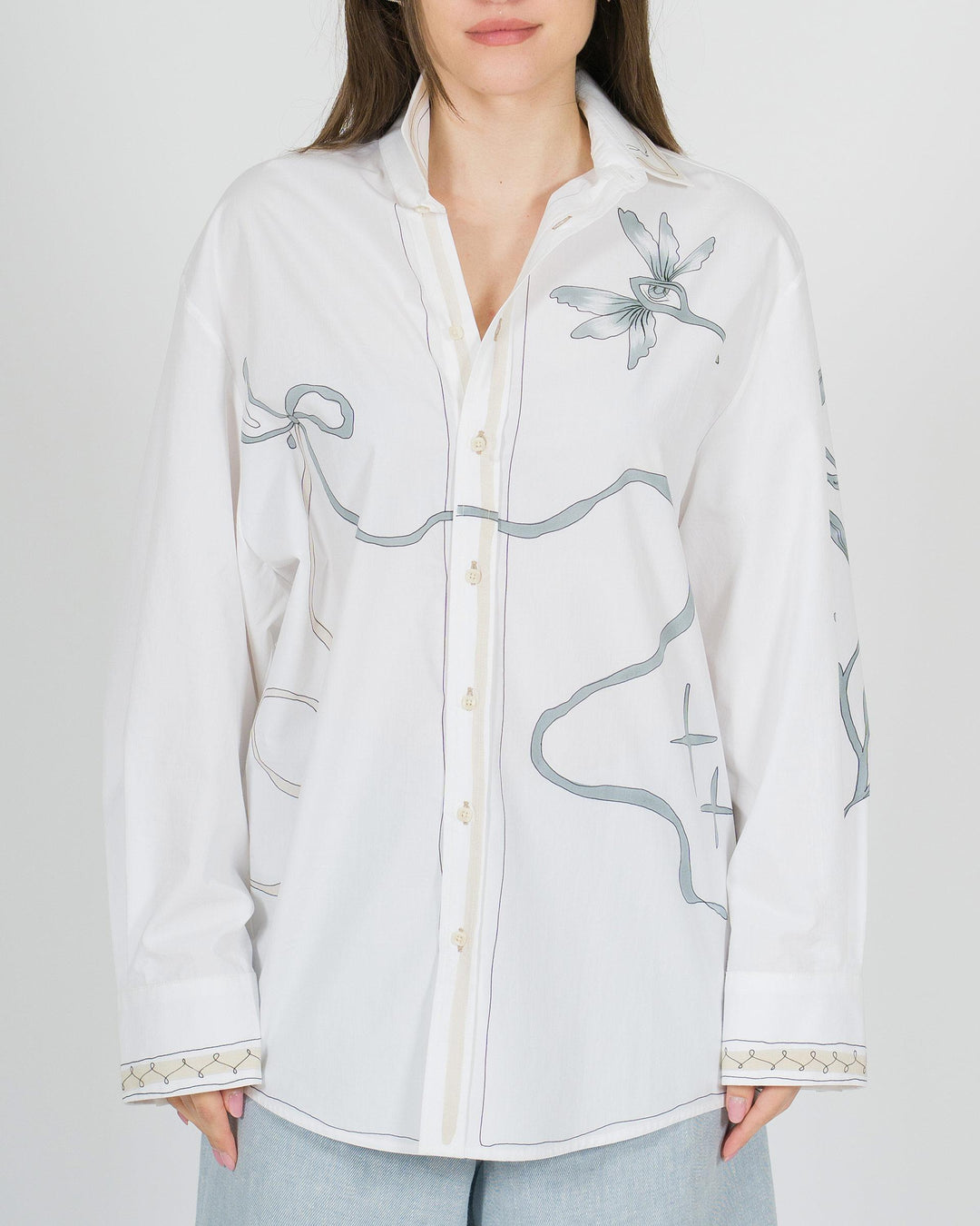 Camicia Bianca Alysi in Cotone Over con stampa 
