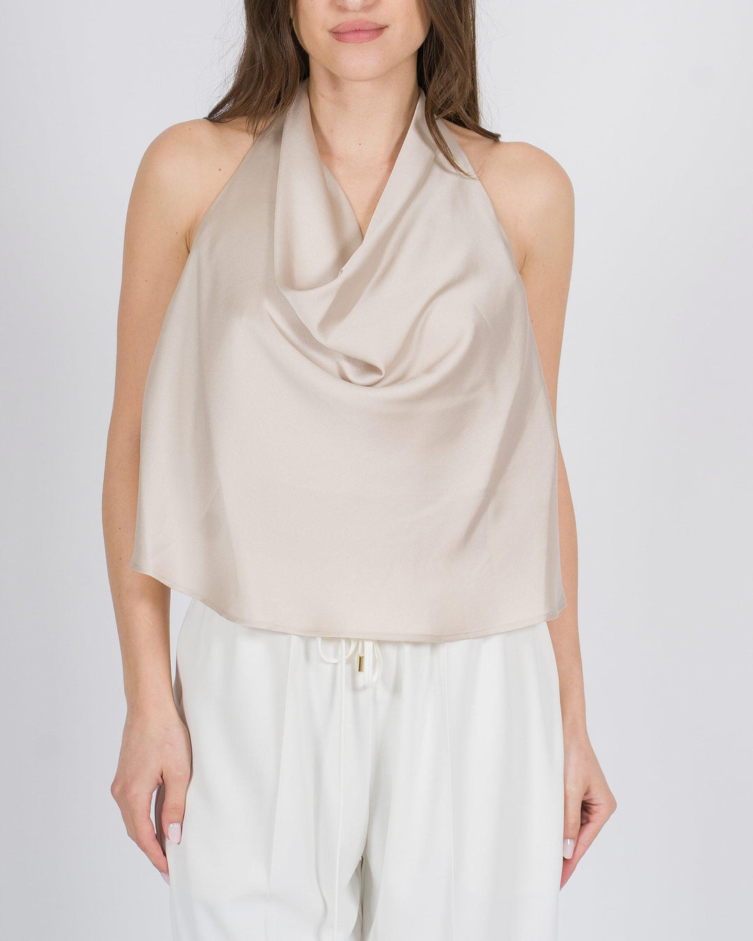 Halter top drappeggiato avorio 