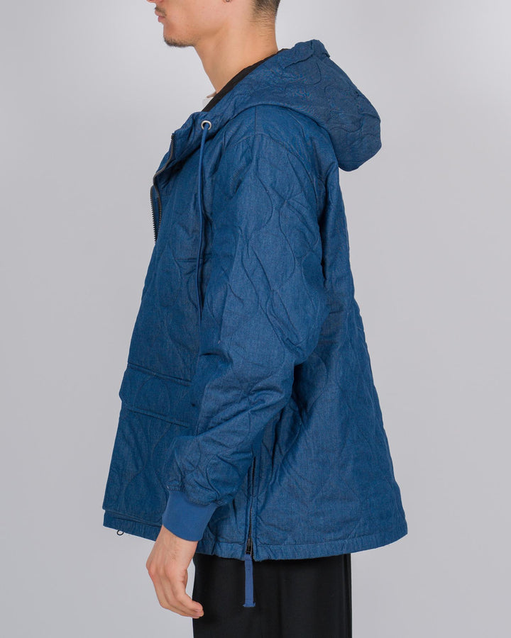 Giubbotto con cappuccio in cotone idrorepellente colore denim 