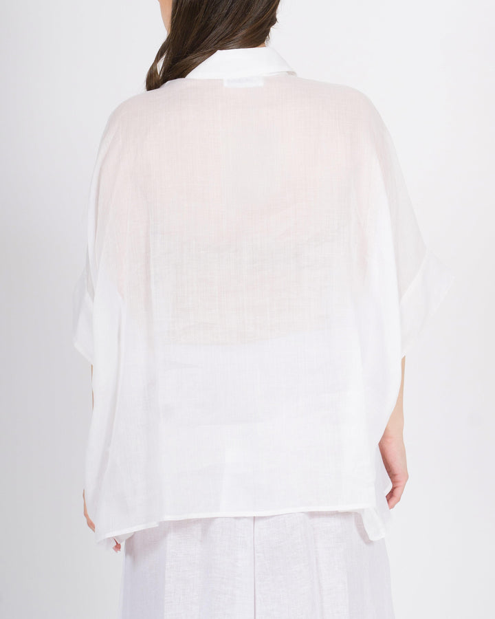 Camicia Over in Lino Meimei bianca con Tasconi Frontali 