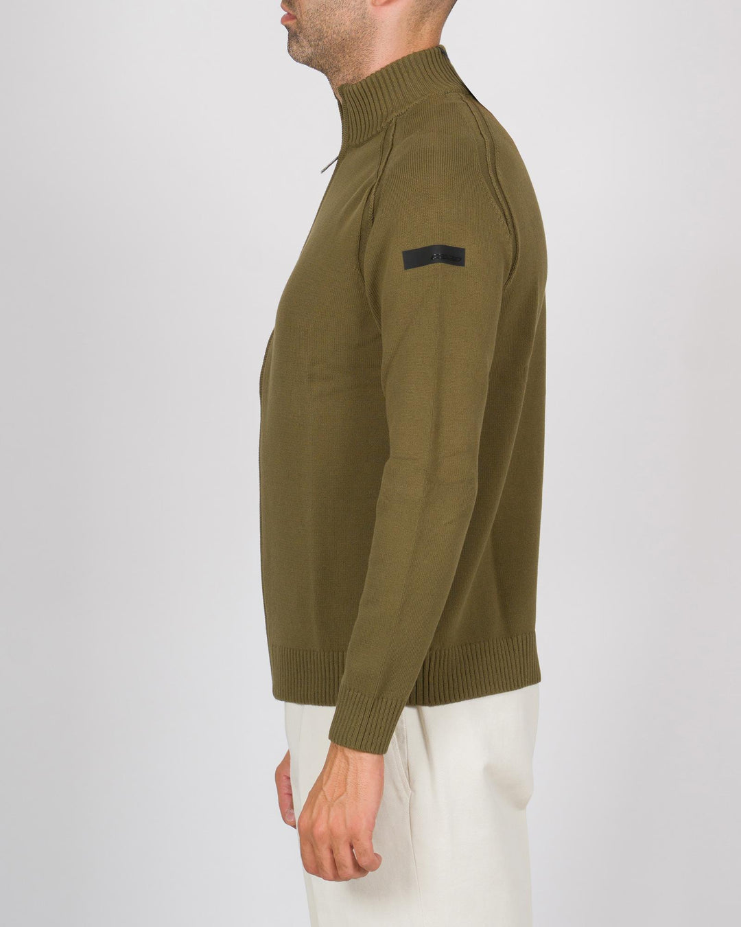 Cotton Plain Full Zip Knit Oliva 