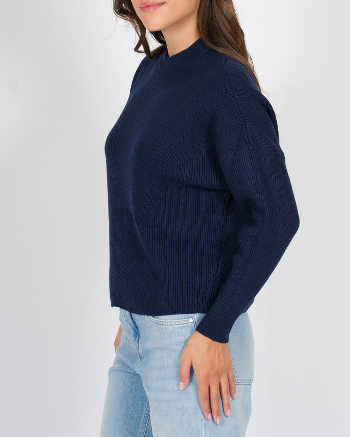 Maglia girocollo a costine blu 