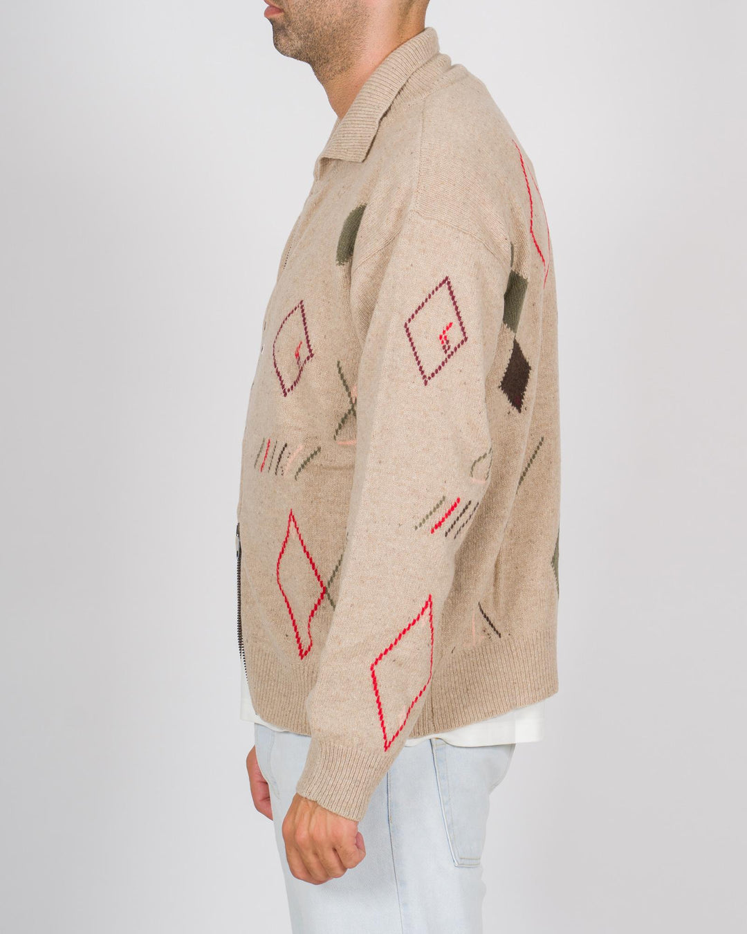 Cardigan rombi effetto navajo beige 