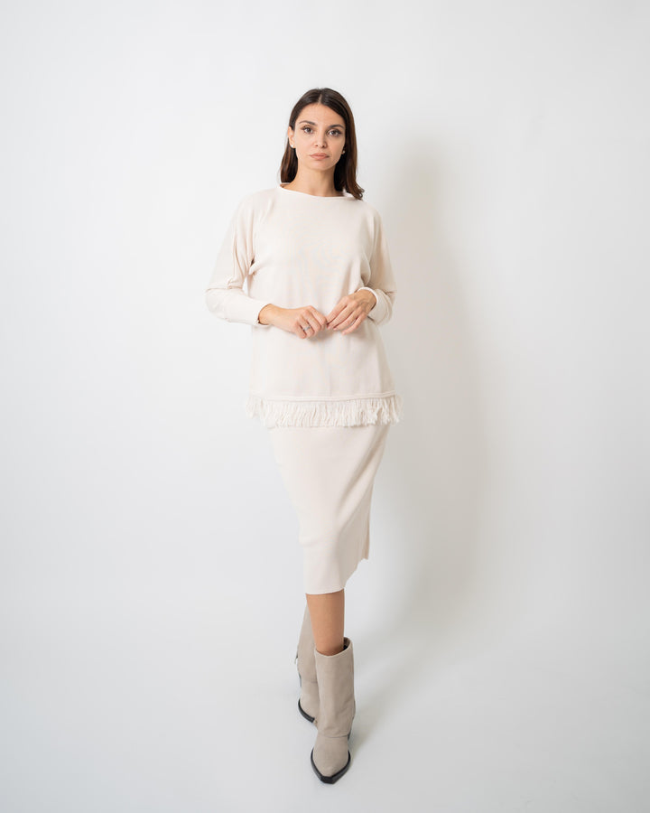 Maglia raglan frange Panna 