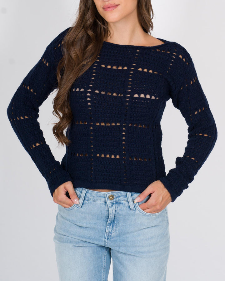 Maglia cropped traforata blu 